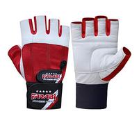 Farabi Weight Lifting Gym training Gloves Real Leather with 4 Way Stretch Mesh Spandex Hook & Loop Closure (Red, Large)