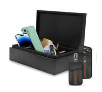 Faraday Box for Car Keys (Black) - Premium Crazy Horse Leather RFID Signal Blocking Case with 2 Carbon Fiber Faraday Pouches, Anti-Theft Key Fob Protection for Phones & Cards