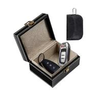 Faraday Box for Car Keys, Car Key Signal Blocker Box with Signal Blocking Pouch, Keyless Entry Protection Premium RFID Signal Blocking Box Leather Anti-Theft Key Fob Protector(Black)
