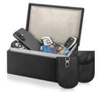 Faraday Box for Car Keys with 2 Faraday Pouches, Holds 15 Keys | Extra Large 19.3x12.2x9.5cm Signal Blocker Box, RFID NFC 4G 5G WiFi Bluetooth Blocking, Anti-Theft for Keyless Entry Cars