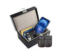 Faraday Box for Car Keys with 2 Pack Faraday Pouch-19 x 12 x 9 cm Car Key Signal Blocker Box Premium Leather Metallic Buckle RFID Key Box Signal Blocking Box for Car Security Anti-Thef