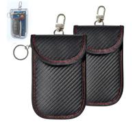 Faraday Pouch for Car Keys, 2 Pack Car Key Signal Blocker Pouch, RFID Signal Shielding Case for Keyless Entry Security, Anti-Theft Carbon Fiber Texture Key Fob Protector with Hook and Chain, 2 Pcs