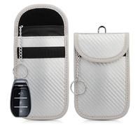 Faraday Pouch for Car Keys, [2 Pack] Diyife Car Key RFID Signal Blocking Pouch with Hook Securing Keyring, Waterproof Faraday Key fob Protector, Anti-Theft Remote Entry Keyless Protect [Silver]