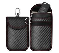 Faraday Pouch for Car Keys - 2-Pack RFID Signal Blocking Bag | Anti-Theft Keyless Entry Case for Key Fobs | Carbon Fibre Style with Hook & Ring - Ideal for Spare Keys & Daily Use