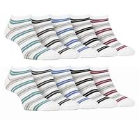 Farah 10 Pairs Mens Bamboo Trainer Socks Striped Cushioned Ankle Socks