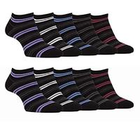 Farah 10 Pairs Mens Bamboo Trainer Socks Striped Cushioned Ankle Socks