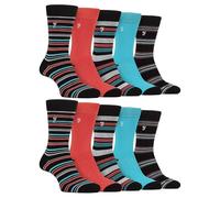 Farah 10 Pairs Multipack Mens Bamboo Dress Socks Bright Cotton Socks with Gentle Grip Top (6-11, Black/Coral)