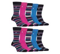 Farah 10 Pairs Multipack Mens Bamboo Dress Socks Bright Cotton Socks with Gentle Grip Top (6-11, Dark Navy/Cerise)