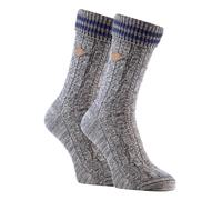 (6-11 UK, Grey / Blue) 2 Pack Mens Cable Knit Cotton Boot Dress Socks with Turn Over Top