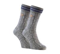 Farah 2 Pack Mens Cable Knit Cotton Boot Dress Socks with Turn Over Top - Slate & Medieval Blue - 6-11 UK