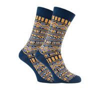 Farah 2 Pack Mens Vintage Aztec Patterned Colourful Cotton Socks - FVS008NVY - 6-11 UK