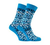 Farah - 2 Pairs Mens Funky Vintage Patterned Colourful Thick Cotton Crew Socks - FVS008COB - Blue - Size UK 6-11