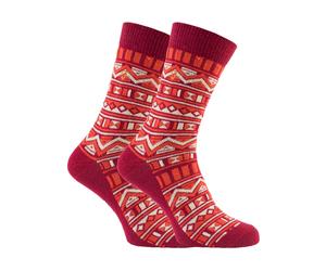 Farah - 2 Pairs Mens Funky Vintage Patterned Colourful Thick Cotton Crew Socks - FVS008SUN - Orange - Size UK 6-11