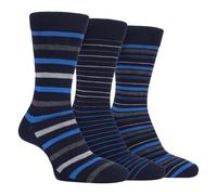 Farah 3 Pack Mens Striped Bamboo Dress Socks Soft Breathable - Navy - Size UK 6-11