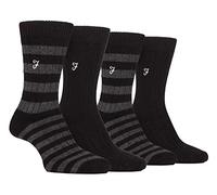 Farah 4 Pair Bamboo Striped Boot Socks Designer Embroidered Socks for Summer (6-11, Black/Charcoal)