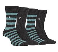Farah 4 Pair Bamboo Striped Boot Socks Designer Embroidered Socks for Summer (6-11, Charcoal/Teal)