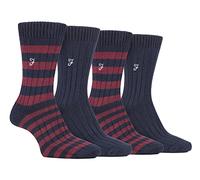 Farah 4 Pair Bamboo Striped Boot Socks Designer Embroidered Socks for Summer (6-11, Navy/Berry)