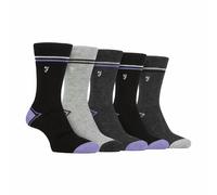 Farah Mens Plain, Striped and Patterned Everyday Bamboo Socks Pack of 5 Contrast Heel & Toe Black/Purple 6-11