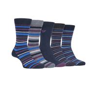Farah 5 Pack Mens Patterned Cotton Dress Socks - Navy Purple (Striped) - 6-11 UK
