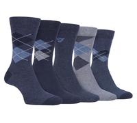(6-11 UK, Denim Blue (Argyle)) FARAH - 5 Pack Mens Classic Patterned Office Cotton Dress Socks