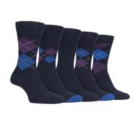 Farah - 5 Pack Mens Thin Breathable Classic Patterned Soft Top Office Cotton Dress Socks (6-11 uk, CS190NVYPUR (Argyle))