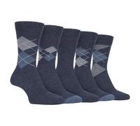 (6-11 UK, Denim Blue (Argyle)) FARAH - 5 Pack Mens Classic Patterned Office Cotton Dress Socks