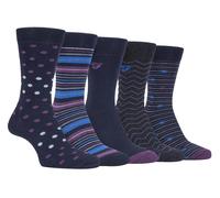 Farah - 5 Pack Mens Thin Breathable Classic Polka Dot Patterned Soft Top Cotton Dress Socks - FCS273NVYPUR (Polka Dot) - Multicolour - Size UK 6-11