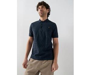 Farah Gold F Horace Regular Fit Jacquard Polo Shirt, Navy, Size S, Men Navy