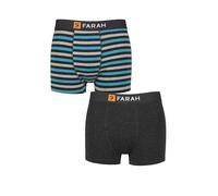 Farah Men’s 2 Pack Cotton Trunks - Classic Fit, Soft Stretch, One Plain One Striped, Supportive Comfortable Underwear for Daily Wear, Sizes S-XL Stripe Charcoal/Turquoise L