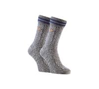 (6-11 UK, Grey / Blue) 2 Pack Mens Cable Knit Cotton Boot Dress Socks with Turn Over Top