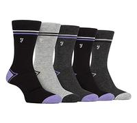 Farah - Mens 5 Pack Natural Organic Bamboo Bright Striped Patterned Socks (6-11, Black/Purple)