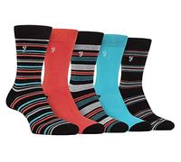 Farah - Mens 5 Pack Natural Organic Bamboo Bright Striped Patterned Socks (6-11, Black/Red)