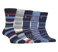Farah - Mens 5 Pack Natural Organic Bamboo Bright Striped Patterned Socks (6-11, Blue/Navy)