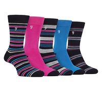 Farah - Mens 5 Pack Natural Organic Bamboo Bright Striped Patterned Socks (6-11, Charcoal/Pink)