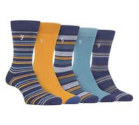 Farah - Mens 5 Pack Natural Organic Bamboo Bright Striped Patterned Socks (6-11, Navy/Blue)
