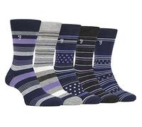 Farah - Mens 5 Pack Natural Organic Bamboo Bright Striped Patterned Socks (6-11, Navy/Purple)