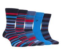 Farah - Mens 5 Pack Natural Organic Bamboo Bright Striped Patterned Socks - Blue Viscose - Size UK 6-11