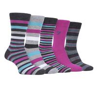 Farah - Mens 5 Pack Natural Organic Bamboo Bright Striped Patterned Socks - Grey Viscose - Size UK 6-11