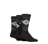 Farah Mens Argyle and Striped Cotton Socks 3 Pack Blk/Charc Arg 6-11
