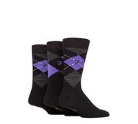 Farah Mens Argyle and Striped Cotton Socks 3 Pack Blk/Purple Arg 6-11