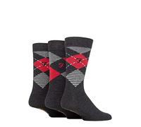 Farah Mens Argyle and Striped Cotton Socks 3 Pack Charc/Berry Arg 6-11