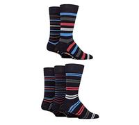 Farah Mens Argyle, Patterned and Striped Bamboo Socks Pack of 5 Navy/Blue/Berry Stripe 6-11