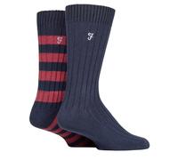 Farah Men's Bamboo BOOT Socks 2 Pack Socks (6-11 ) -Navy/Berry
