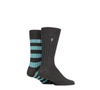 Farah Mens Bamboo Boot Socks Pack of 2 Charcoal/Teal 6-11
