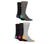 Farah Mens Bamboo Socks Plain and Patterned Striped Argyle Spotty Designs, Bright Colourful, Gift for Him, Dad, Husband 5 Pairs - Contrast Multi 6-11