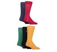 Farah Mens Bamboo Socks Plain and Patterned Striped Argyle Spotty Designs, Bright Colourful, Gift for Him, 5 Pairs - Plain Red/Purple/Yellow 6-11