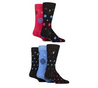Farah Mens Bamboo Socks Plain and Patterned Striped Argyle Spotty Designs, Bright Colourful, Gift for Him, Dad, Husband 5 Pairs - Spotty Black/Crimson/Charcoal 6-11
