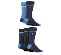 Farah Mens Bamboo Socks Plain and Patterned Striped Argyle Spotty Designs, Bright Colourful, Gift for Him, 5 Pairs - Contrast Heel & Toe Navy/Blue 6-11