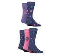 Farah Mens Bamboo Socks Plain and Patterned Striped Argyle Spotty Designs, Bright Colourful, Gift for Him, 5 Pairs - Spotty Midnight/Teal/Pink 6-11