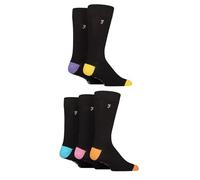 Farah Mens Bamboo Socks Plain and Patterned Striped Argyle Spotty Designs, Bright Colourful, Gift for Him, 5 Pairs - Contrast Black 6-11